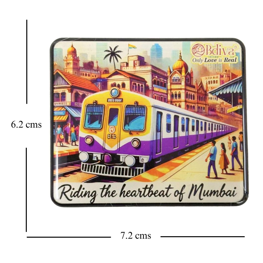 The Beating Heart of Mumbai: The Iconic Local Train – Souvenir Wooden Fridge Magnet