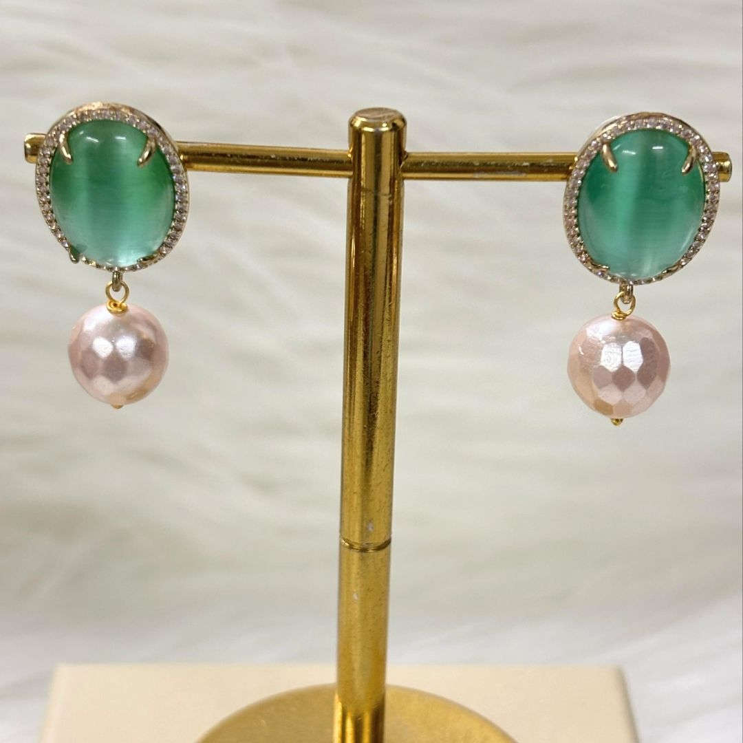 BDiva 18k Gold Plated Emerald Radiance Statement Earrings with a Fusion of Luxe and Elegance