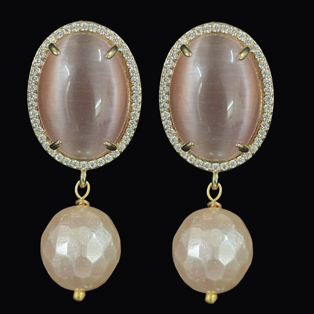 BDiva 18k Gold Plated Oval Stone Radiance Statement Earrings with a Fusion of Luxe and Elegance