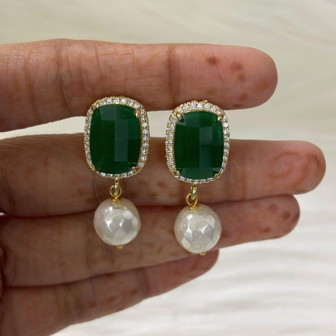 BDiva 18k Gold Plated Emerald Radiance Statement Earrings with a Fusion of Luxe and Elegance
