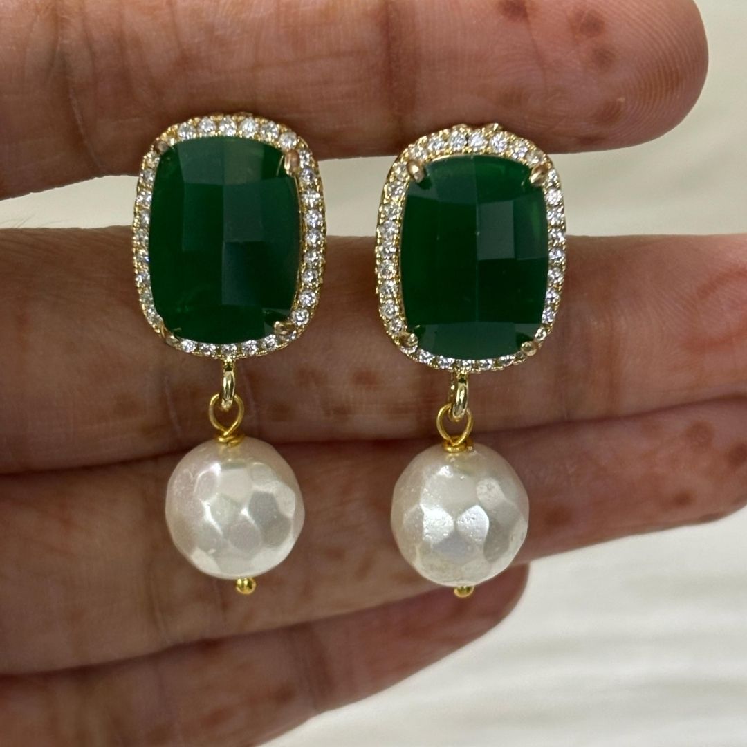 BDiva 18k Gold Plated Emerald Radiance Statement Earrings with a Fusion of Luxe and Elegance