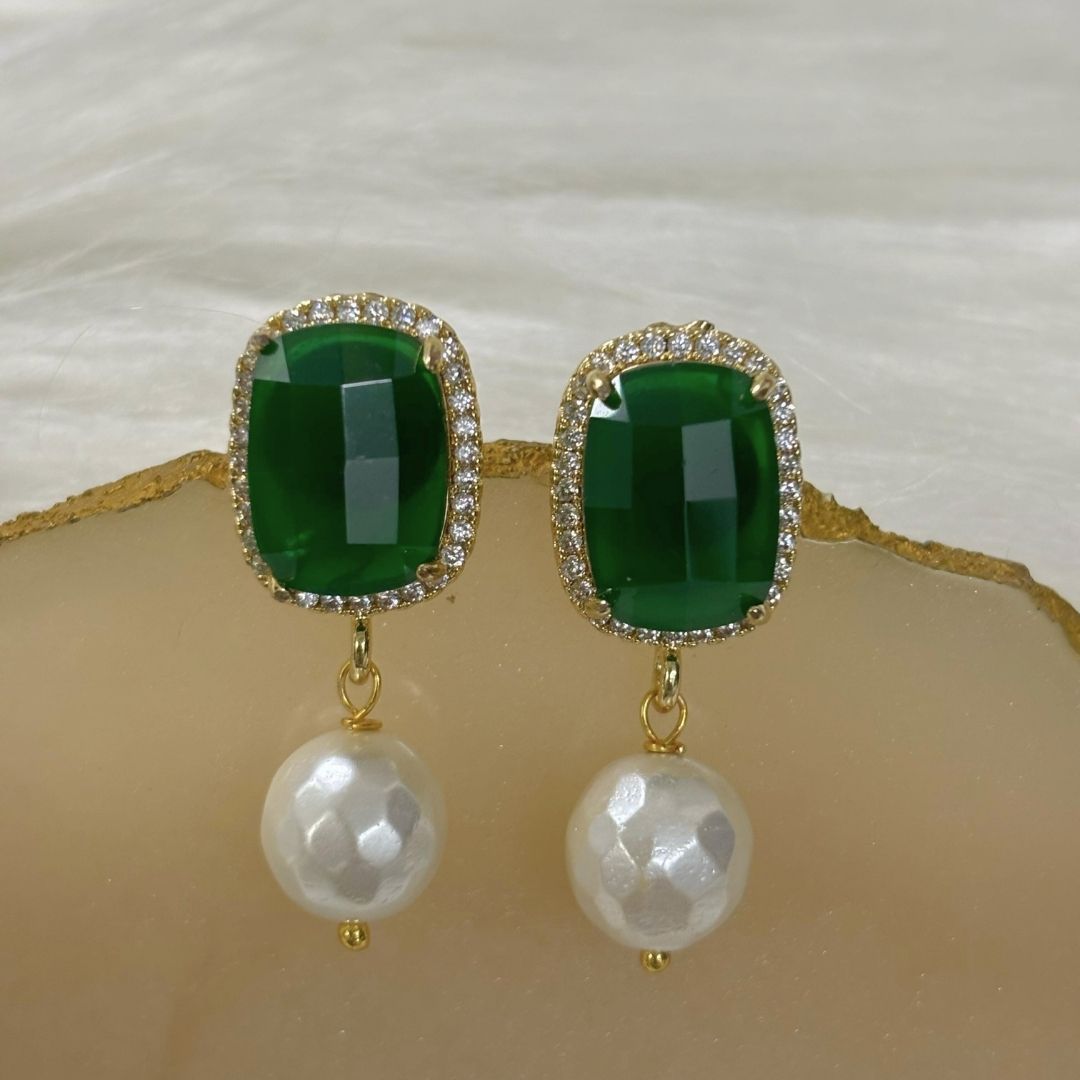 BDiva 18k Gold Plated Emerald Radiance Statement Earrings with a Fusion of Luxe and Elegance