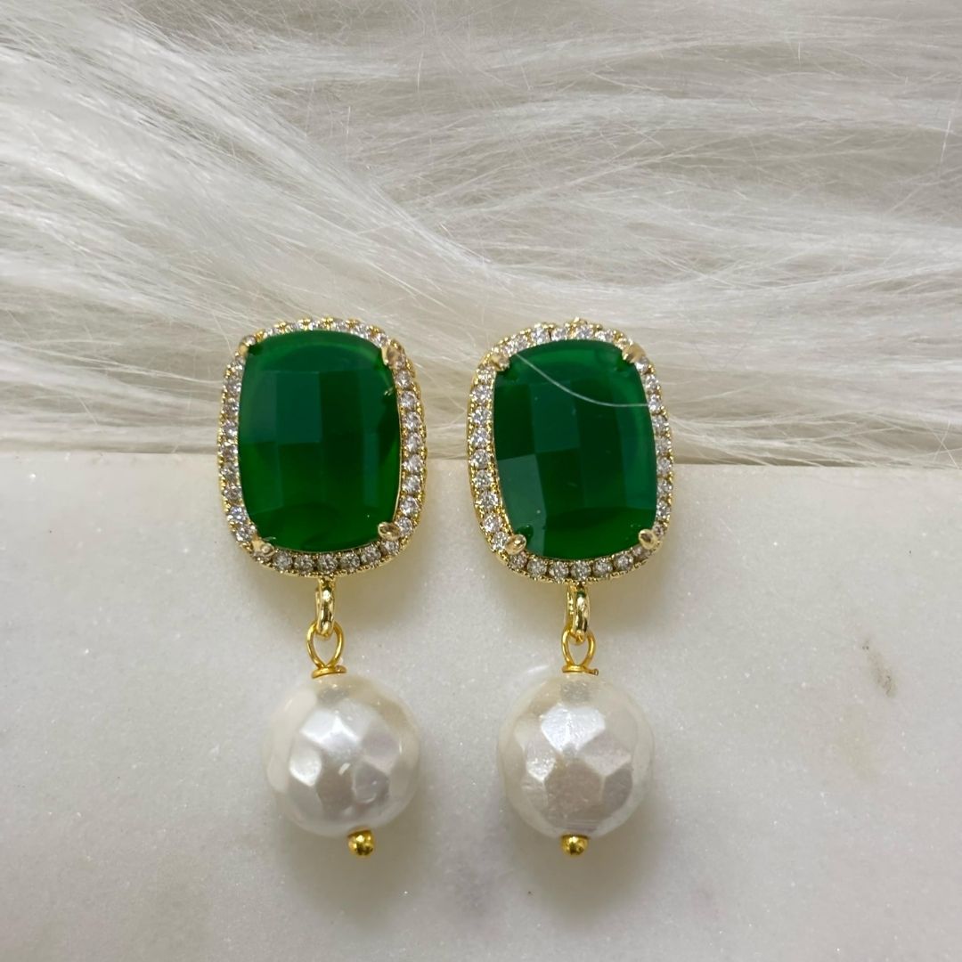 BDiva 18k Gold Plated Emerald Radiance Statement Earrings with a Fusion of Luxe and Elegance