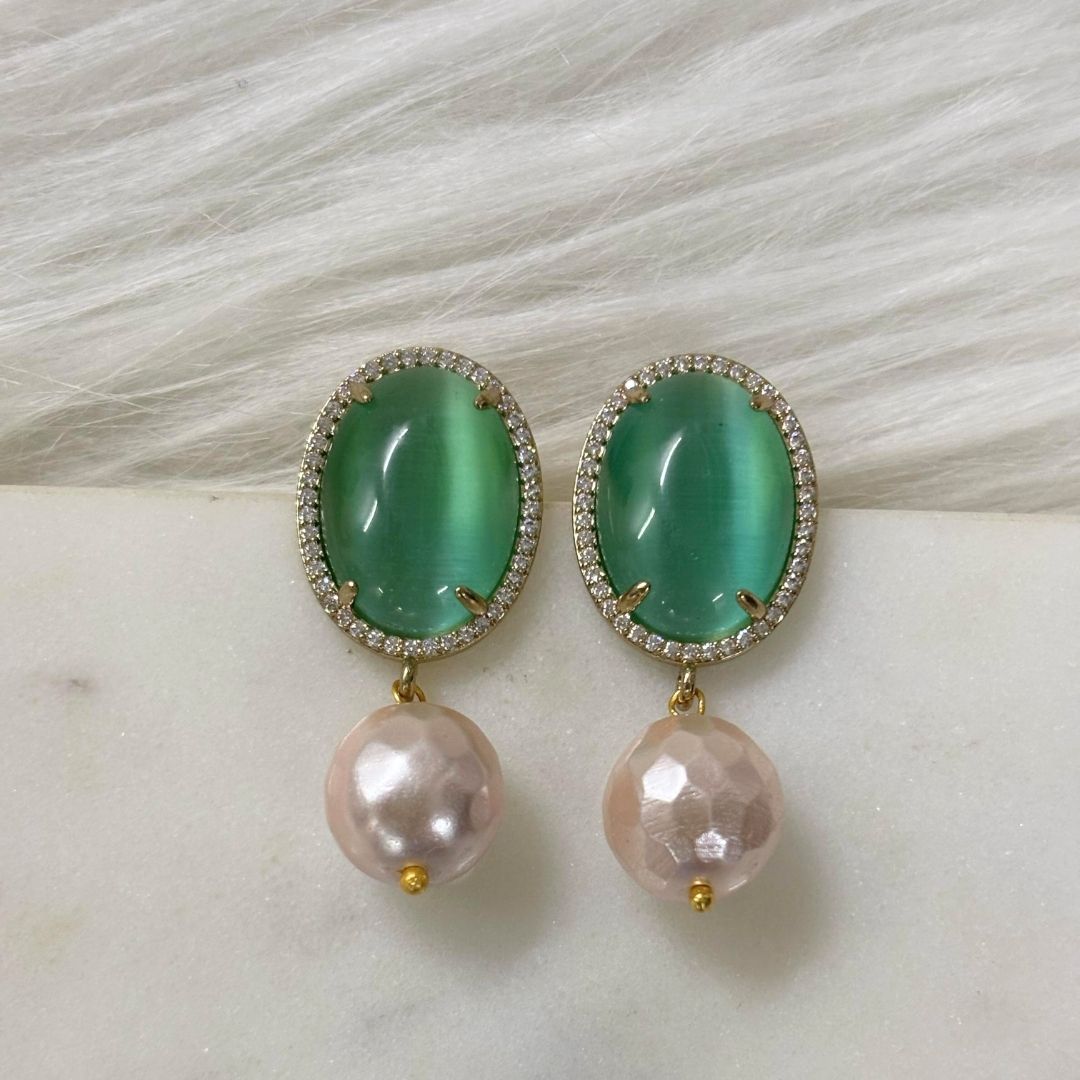 BDiva 18k Gold Plated Emerald Radiance Statement Earrings with a Fusion of Luxe and Elegance