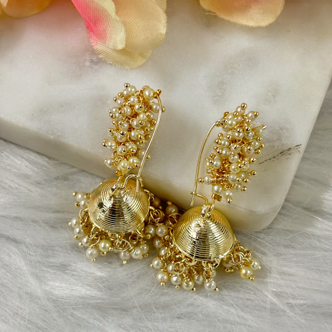 Bdiva 18K Gold Plated Jhumka Earrings with Semi Cultured Pearls.