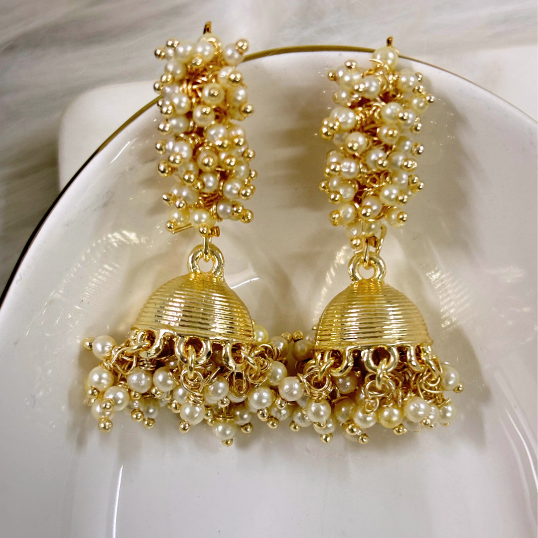 Bdiva 18K Gold Plated Jhumka Earrings with Semi Cultured Pearls.
