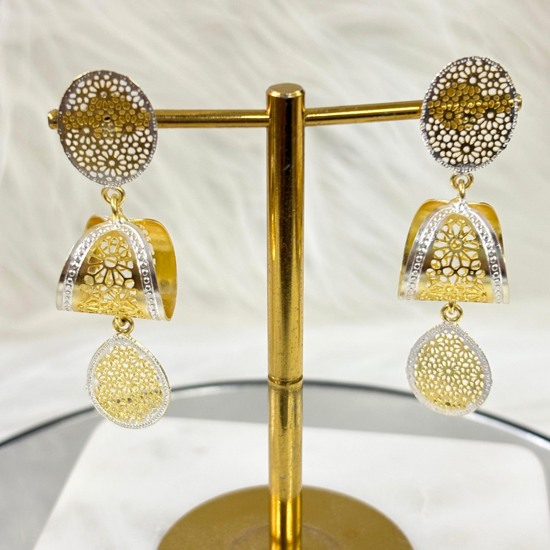 Bdiva Lightweight Filigree Gold & Silver Dual-Tone Drop Earrings