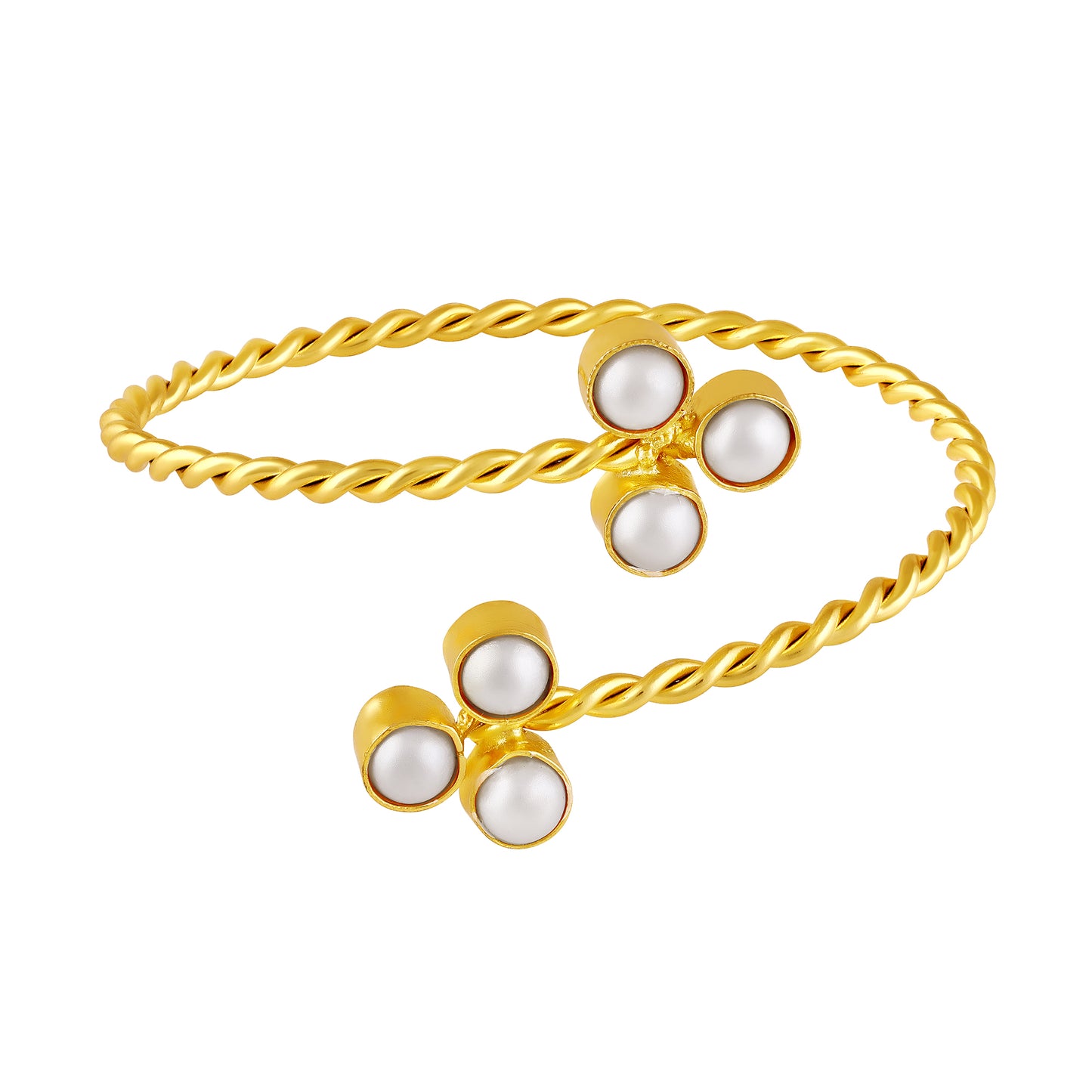 BDiva 18k Gold Plated Twisted Gold Pearl Bangle Classic Elegance with a Modern Twist