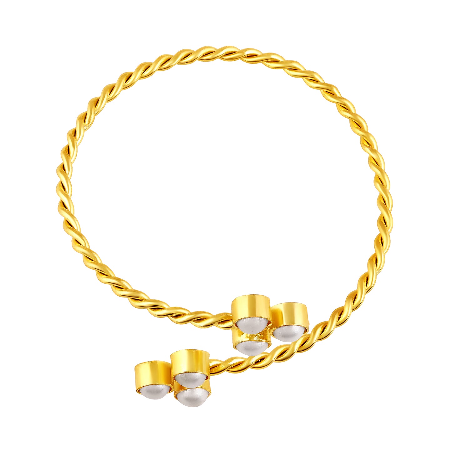 BDiva 18k Gold Plated Twisted Gold Pearl Bangle Classic Elegance with a Modern Twist