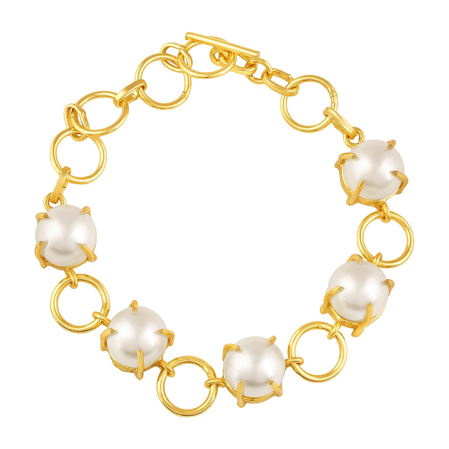 BDiva 18k Gold Plated Golden Pearl Charm Bracelet with a Touch of Classic Sophistication