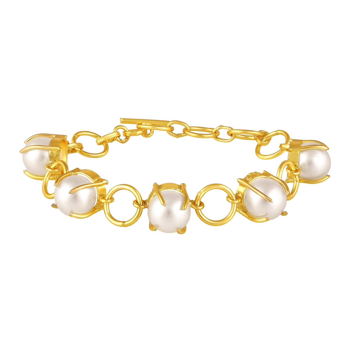 BDiva 18k Gold Plated Golden Pearl Charm Bracelet with a Touch of Classic Sophistication
