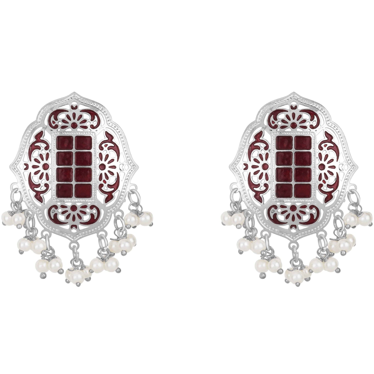 Bdiva 18K White Gold Plated Enamelled Stud Earrings.