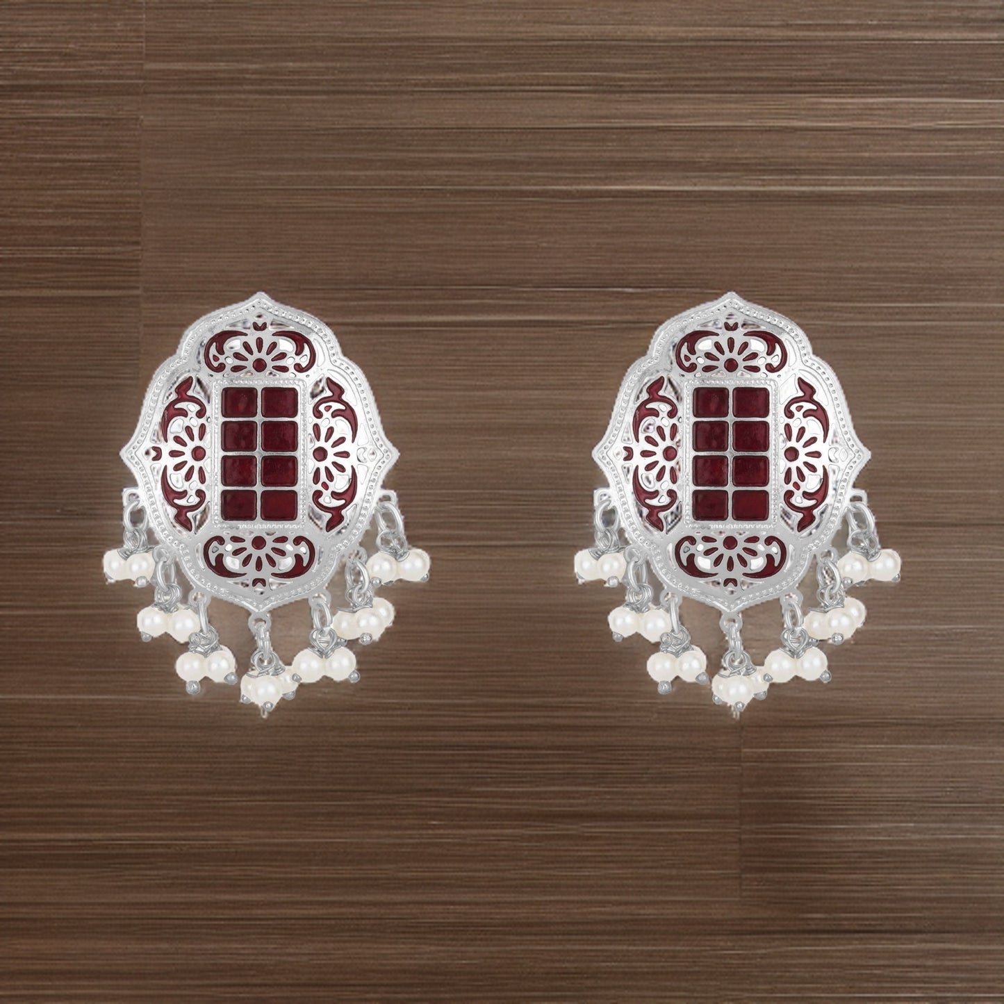Bdiva 18K White Gold Plated Enamelled Stud Earrings.
