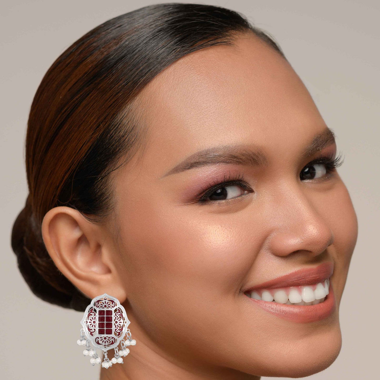 Bdiva 18K White Gold Plated Enamelled Stud Earrings.