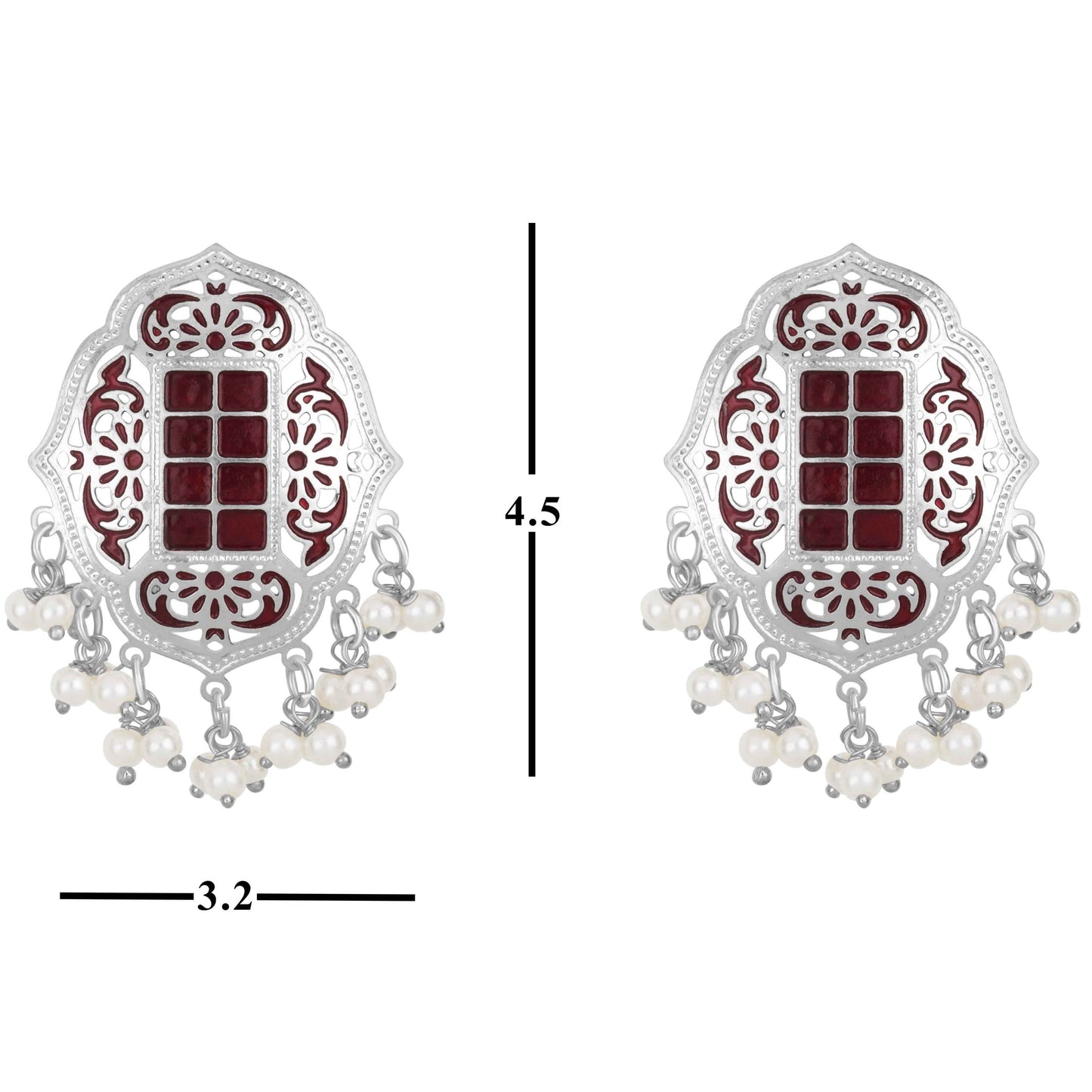 Bdiva 18K White Gold Plated Enamelled Stud Earrings.