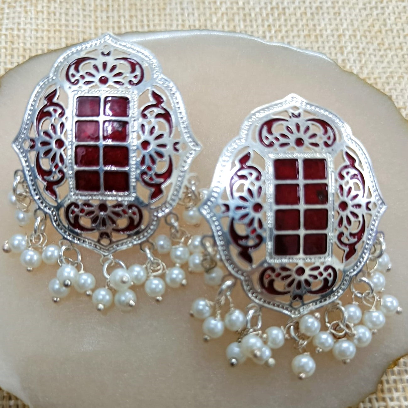 Bdiva 18K White Gold Plated Enamelled Stud Earrings.