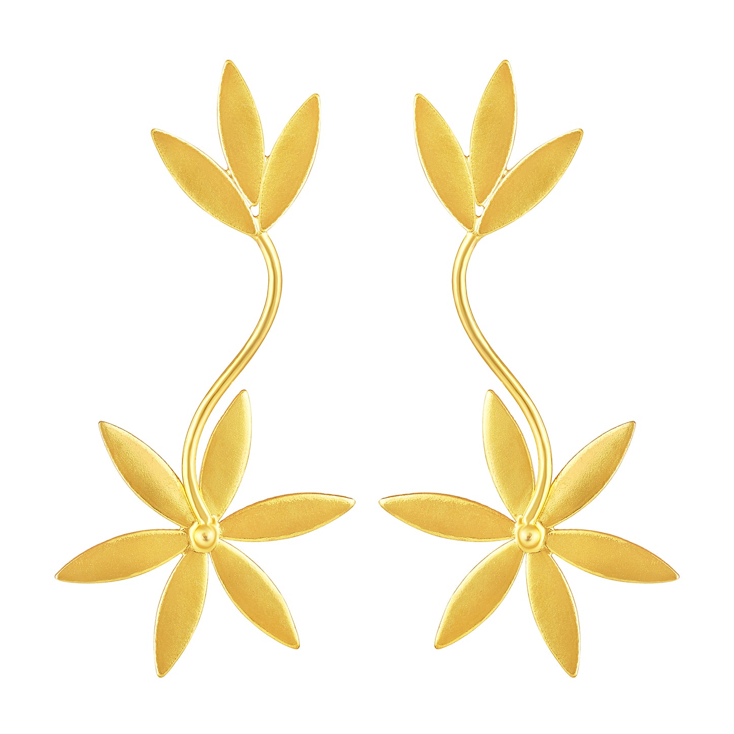 BDiva Lightweight Leaf Drop Floral Drop 18K Gold Plated Earrings