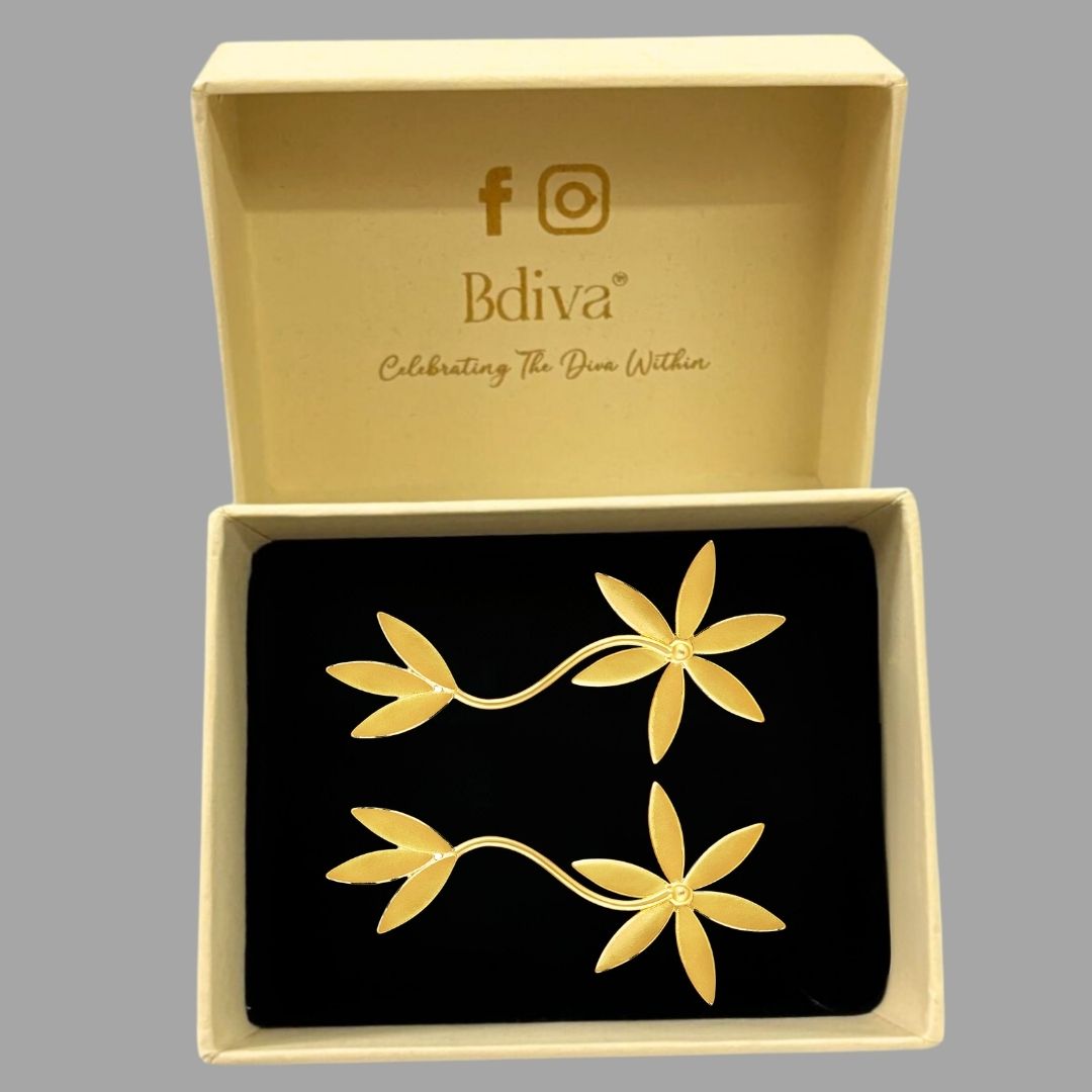 BDiva Lightweight Leaf Drop Floral Drop 18K Gold Plated Earrings