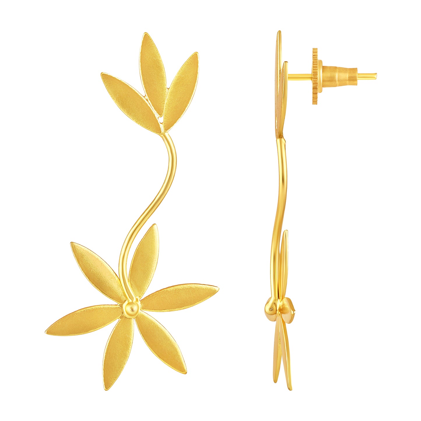 BDiva Lightweight Leaf Drop Floral Drop 18K Gold Plated Earrings