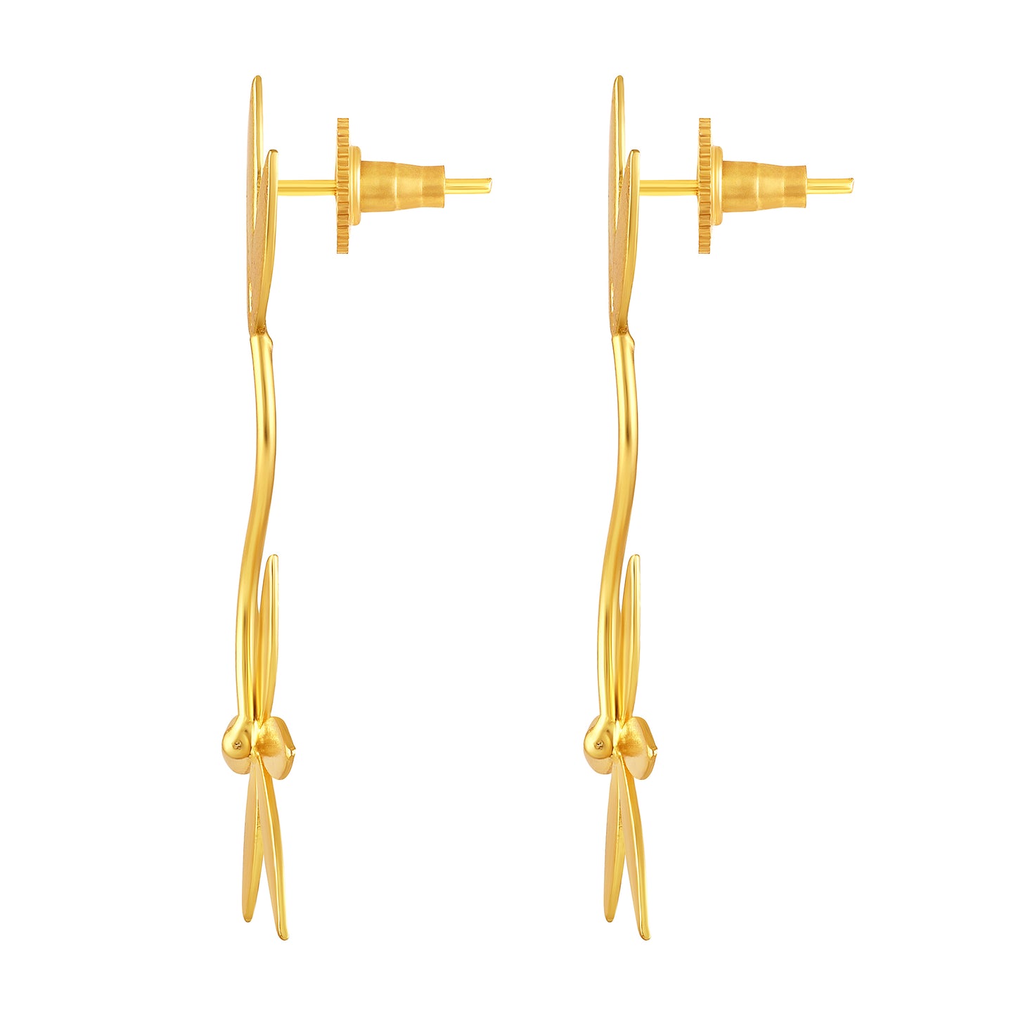 BDiva Lightweight Leaf Drop Floral Drop 18K Gold Plated Earrings