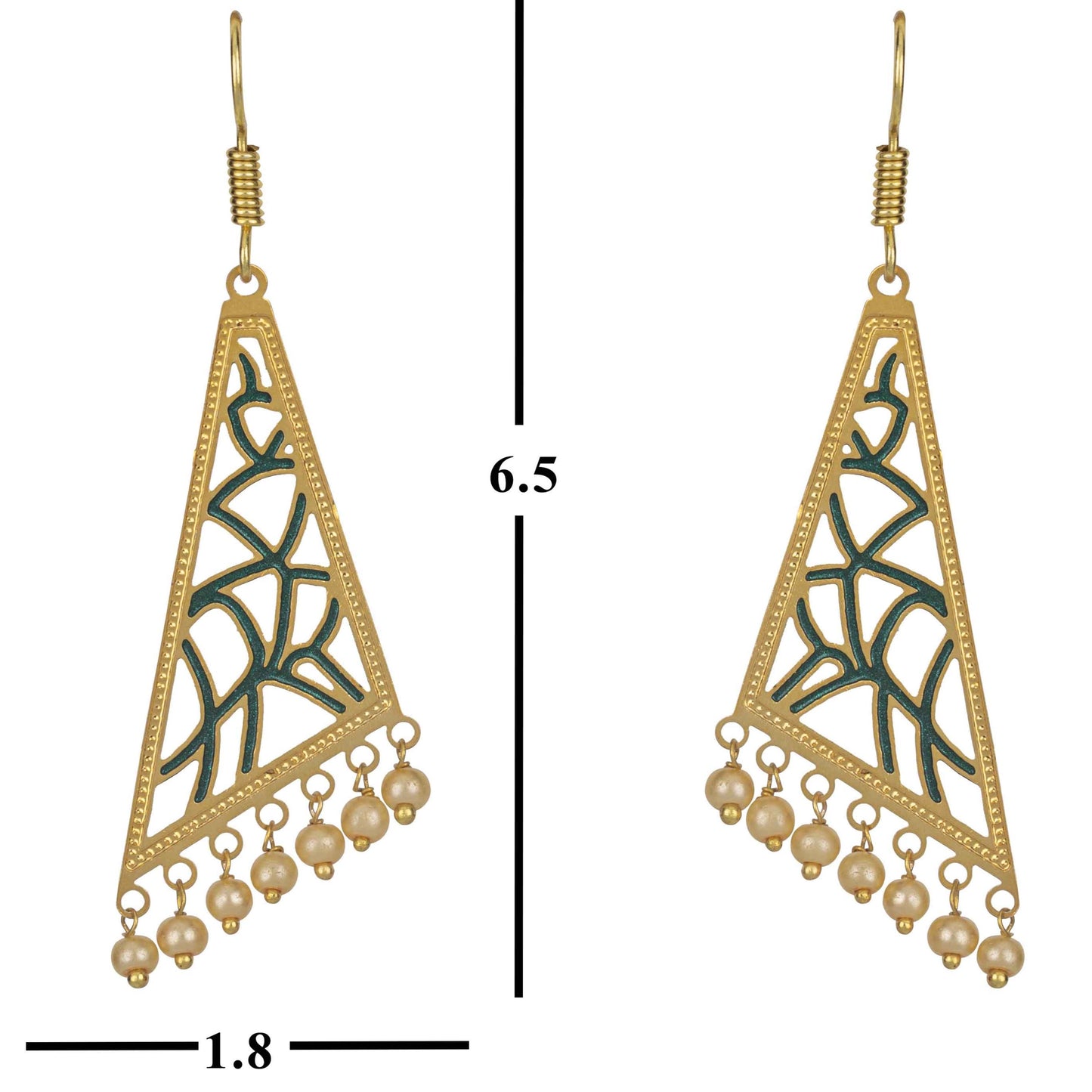 Bdiva 18K Gold Plated Green Enamelled Intricately Carved Earrings