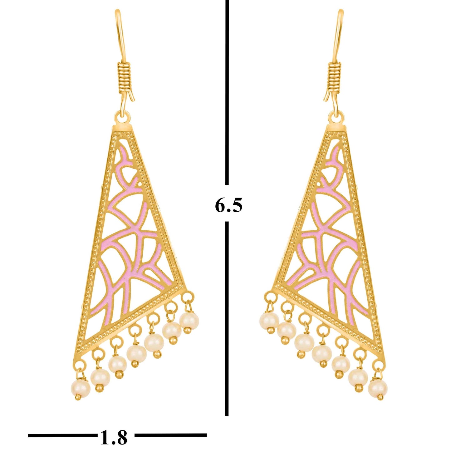 Bdiva 18K Gold Plated Pink Enamelled Intricately Carved Earrings.