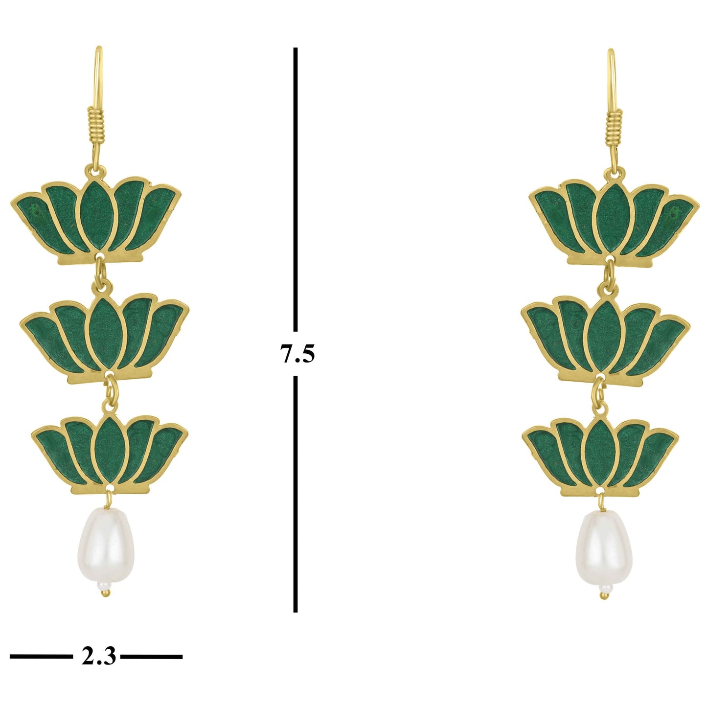 Bdiva 18K Gold Plated Light Weight Green Lotus Earrings