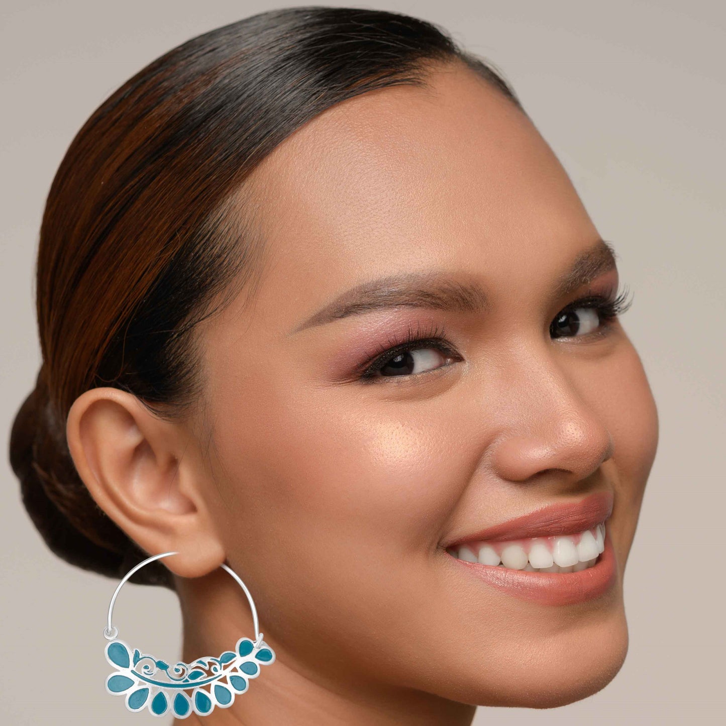 Bdiva 18K Gold Plated Bue Enamel Loop Earrings.
