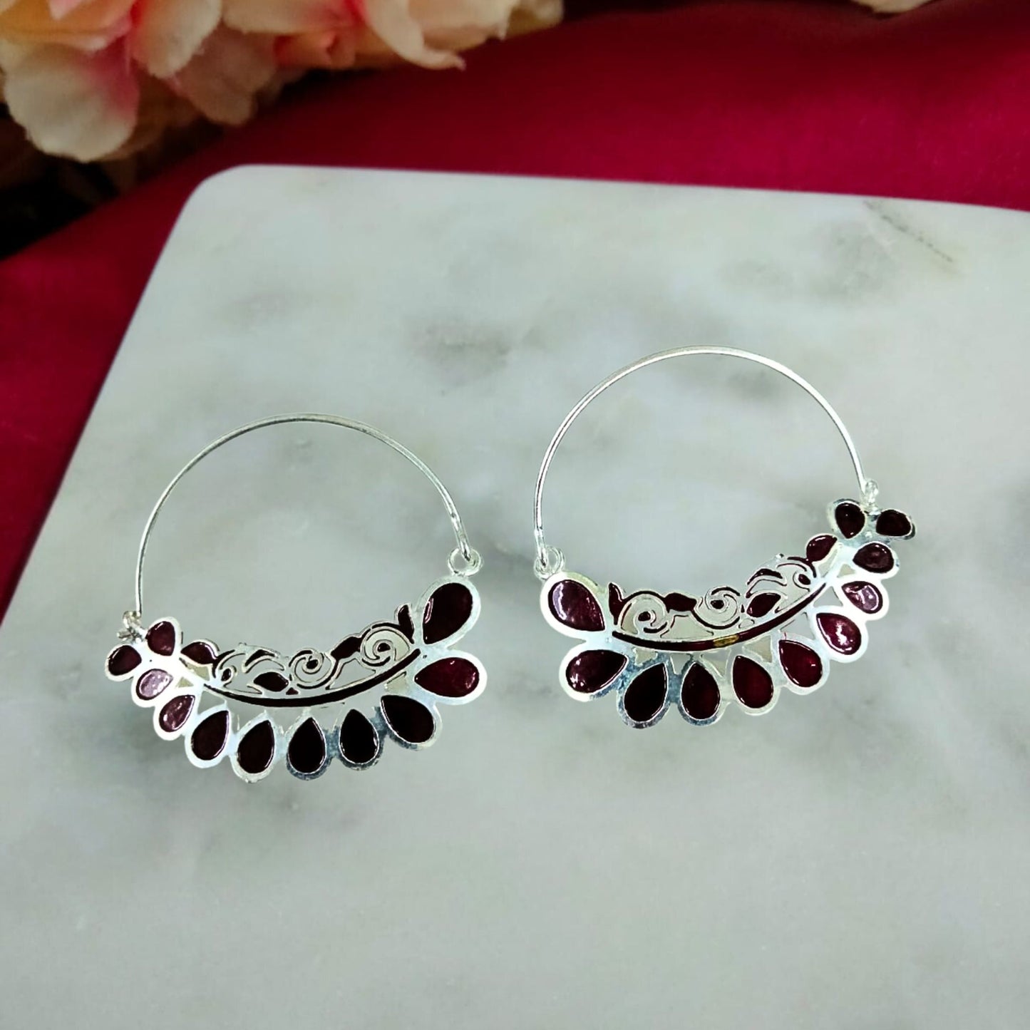 Bdiva 18K Gold Plated Red Enamelled Loop Earrings.
