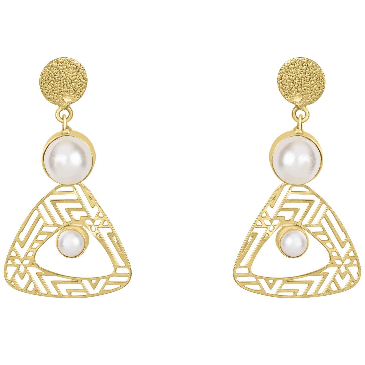 Bdiva 18K Gold Plated Light Weight Triangale Pearl Danglers.
