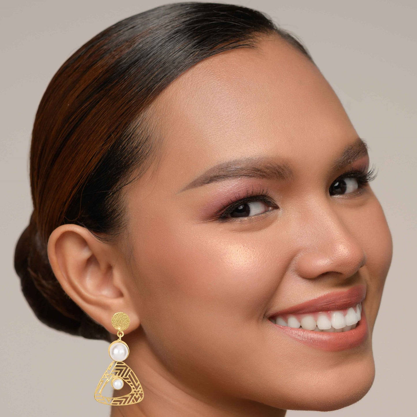 Bdiva 18K Gold Plated Light Weight Triangale Pearl Danglers.