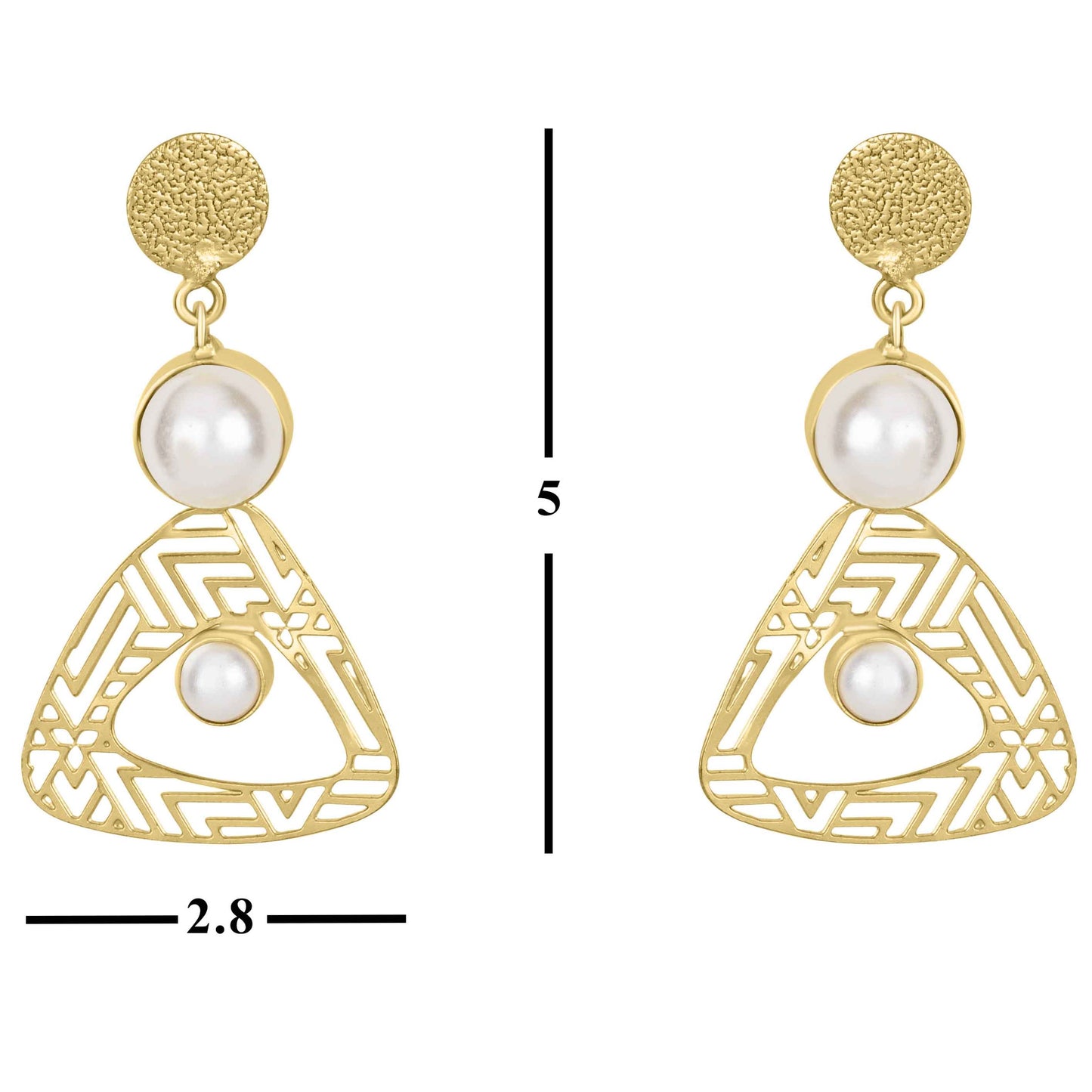 Bdiva 18K Gold Plated Light Weight Triangale Pearl Danglers.