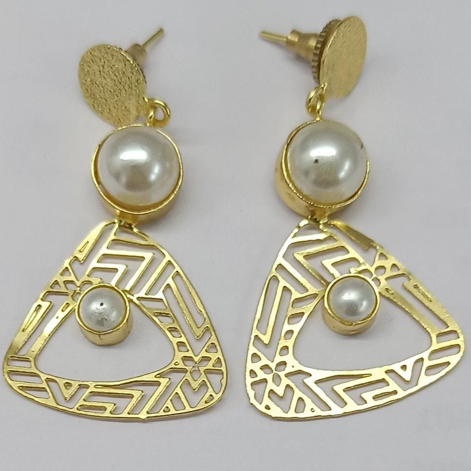 Bdiva 18K Gold Plated Light Weight Triangale Pearl Danglers.