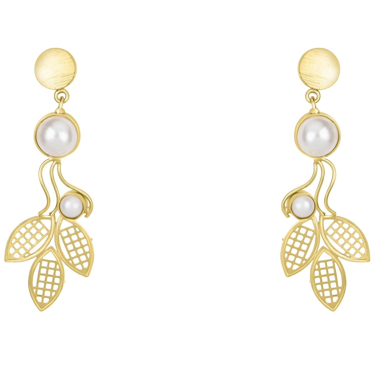 Bdiva 18K Gold Plated Light Weight Leaf Pearl Danglers.