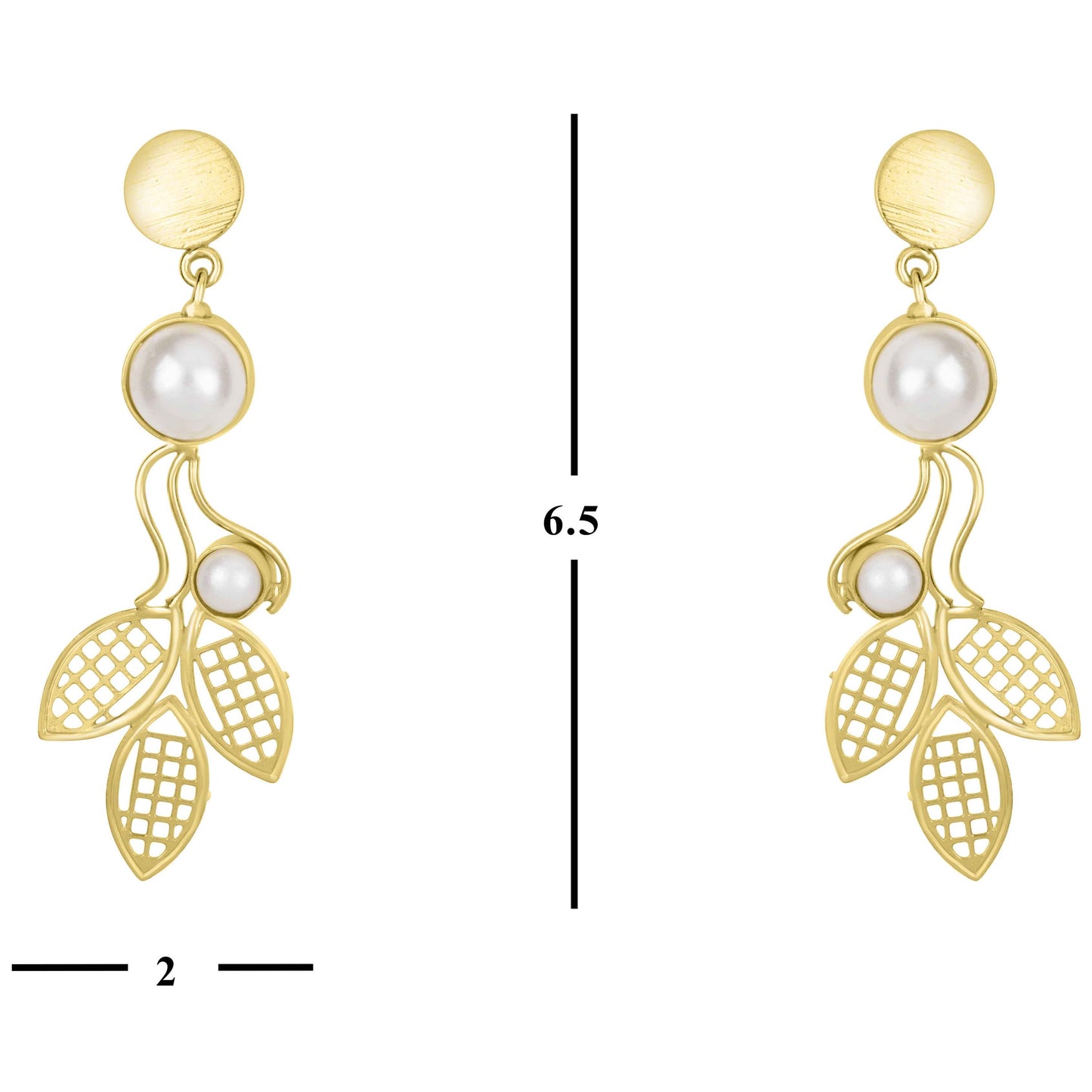 Bdiva 18K Gold Plated Light Weight Leaf Pearl Danglers.