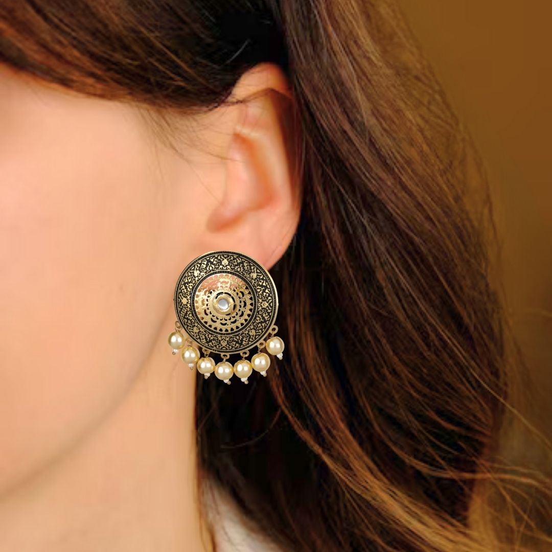 Bdiva 18K Gold Plated Enamelled Stud Earrings.