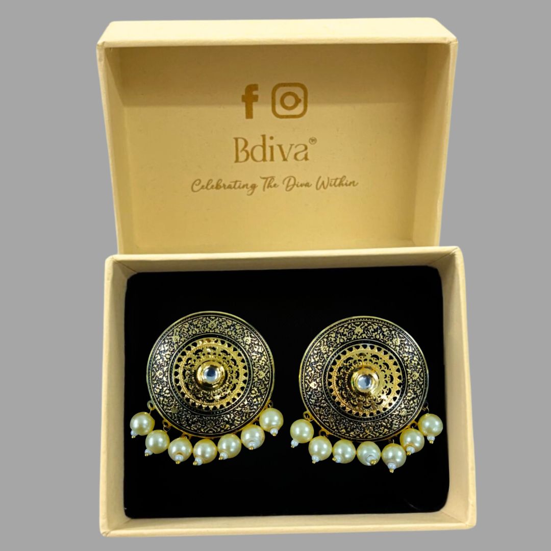 Bdiva 18K Gold Plated Enamelled Stud Earrings.