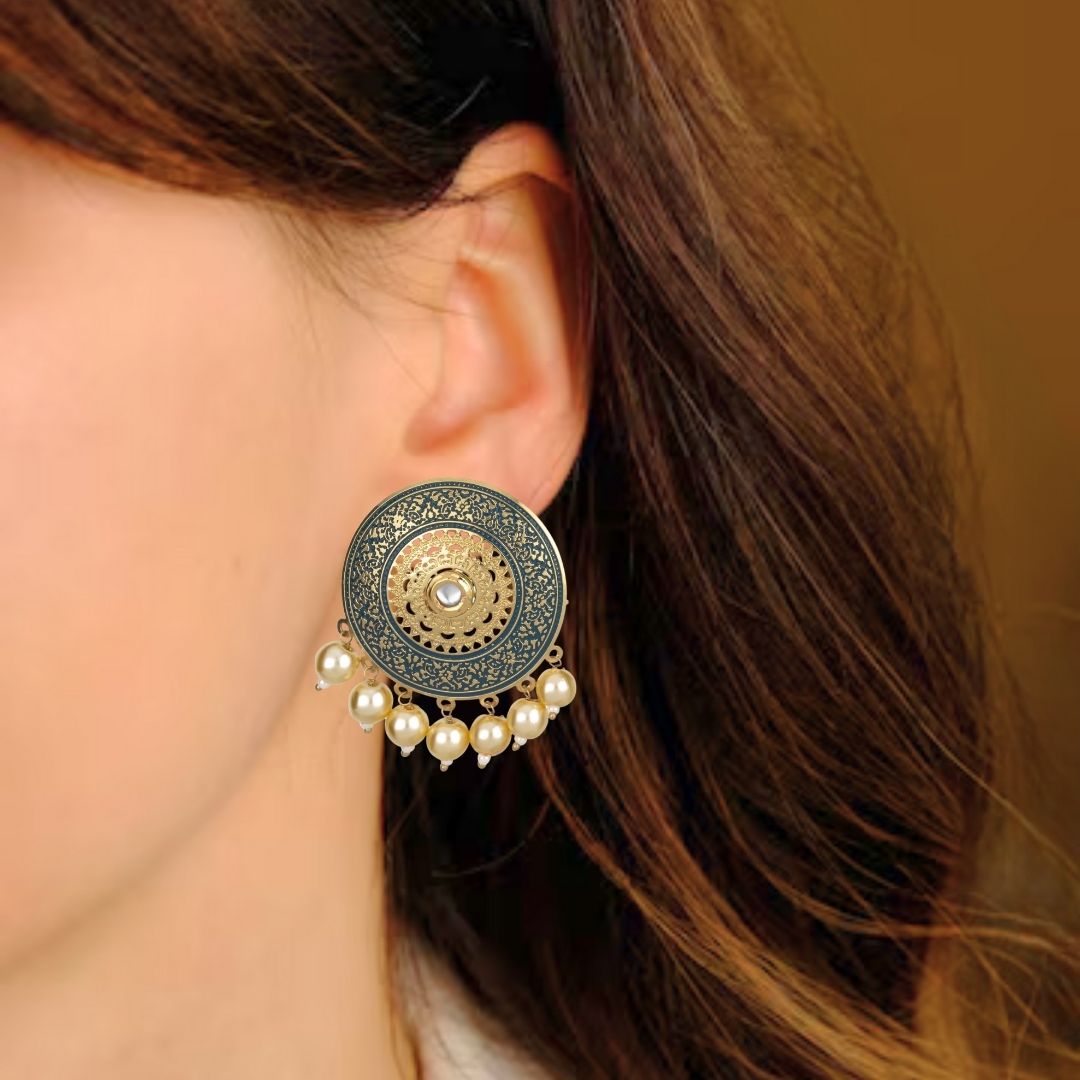 Bdiva 18K Gold Plated Enamelled Stud Earrings.