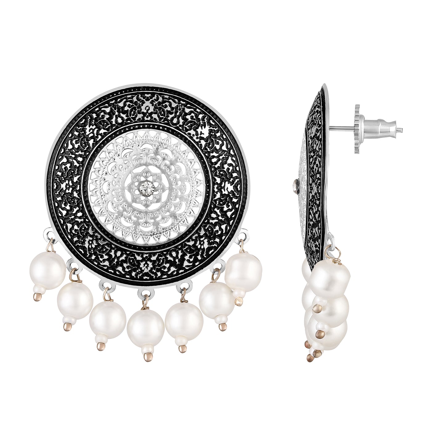 Bdiva 18K Rhodium Plated Enamelled Stud Earrings.