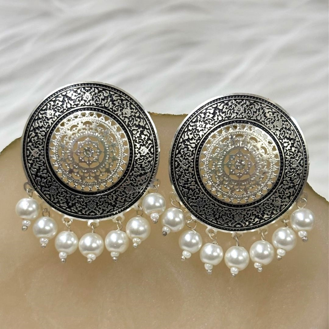 Bdiva 18K Rhodium Plated Enamelled Stud Earrings.