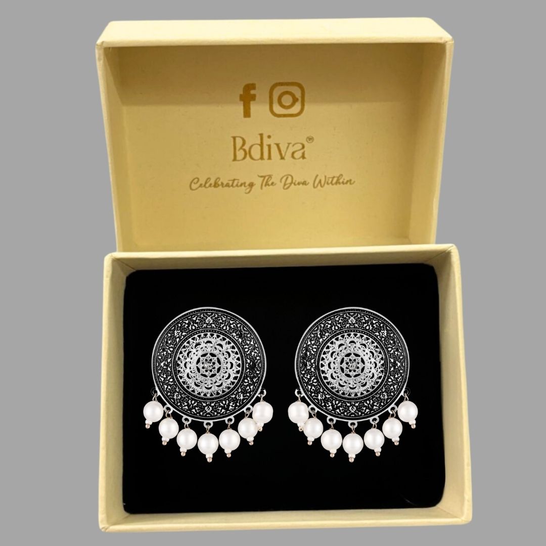 Bdiva 18K Rhodium Plated Enamelled Stud Earrings.