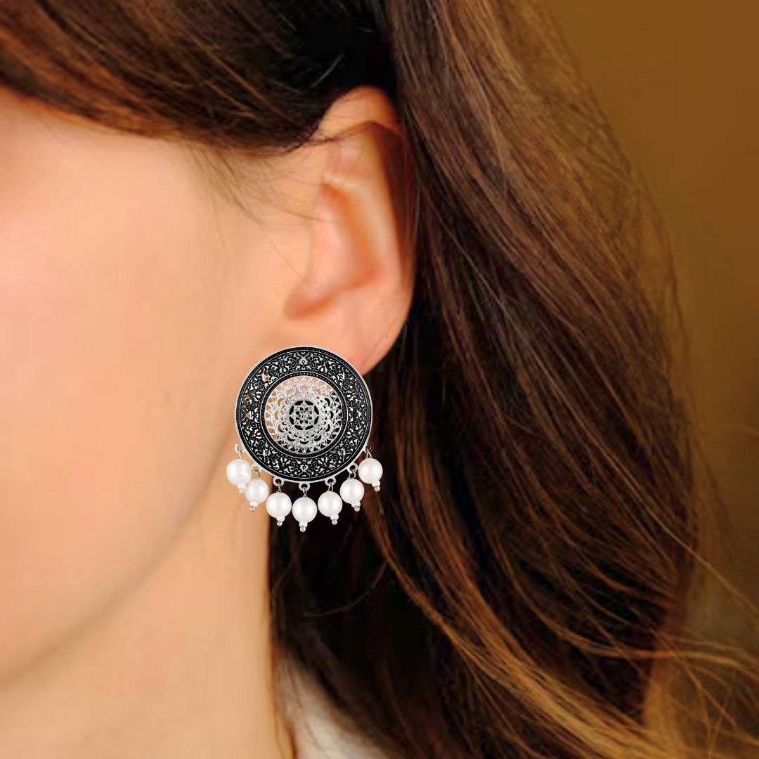 Bdiva 18K Rhodium Plated Enamelled Stud Earrings.