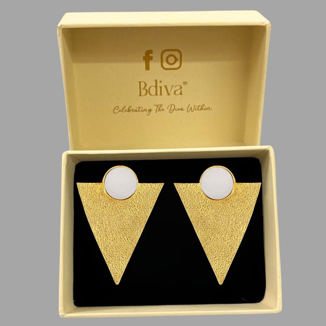 BDiva18k Gold Plated Mother Of Pearl Geometric Gold Statement Earrings