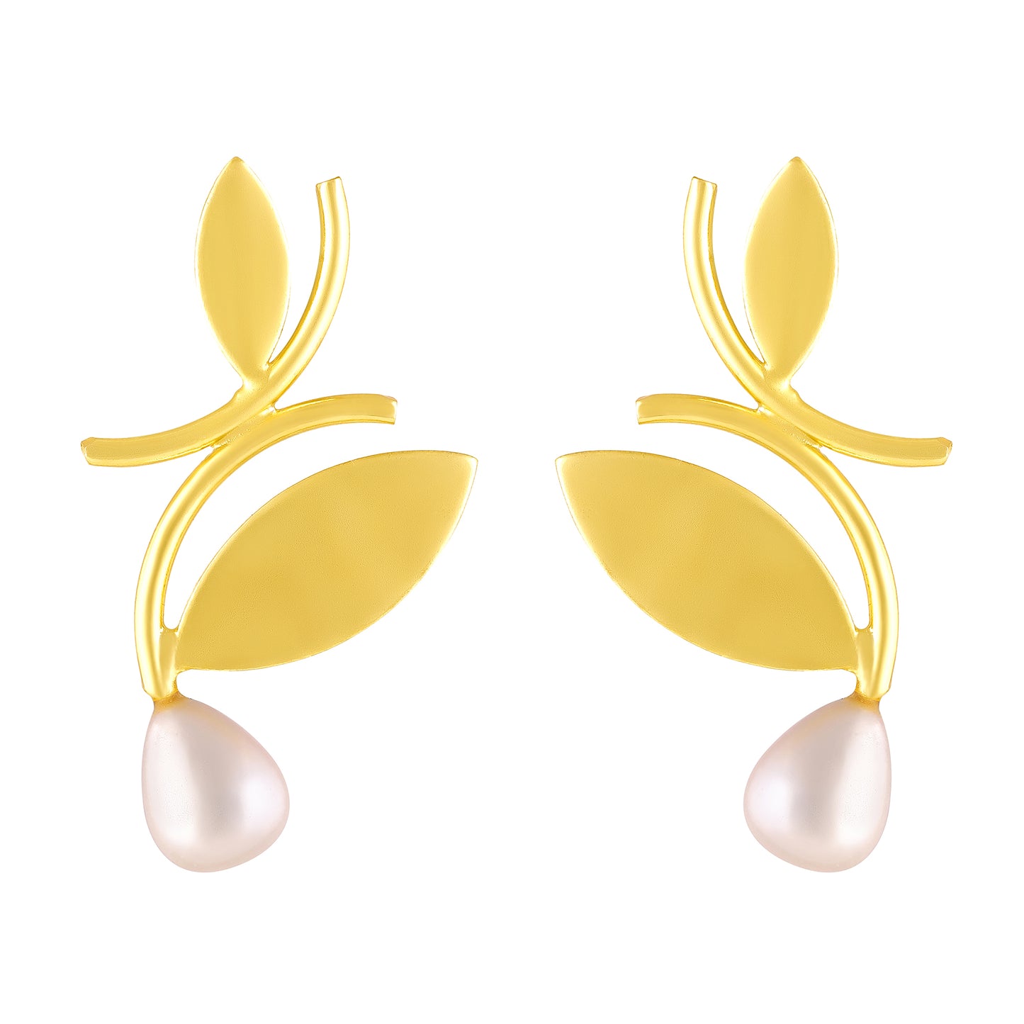Bdiva 18K Gold Plated Leaf Pearl Drop Earrings with a Redefine Modern Elegance