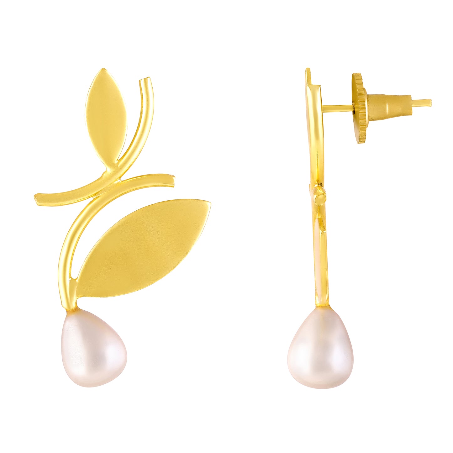 Bdiva 18K Gold Plated Leaf Pearl Drop Earrings with a Redefine Modern Elegance