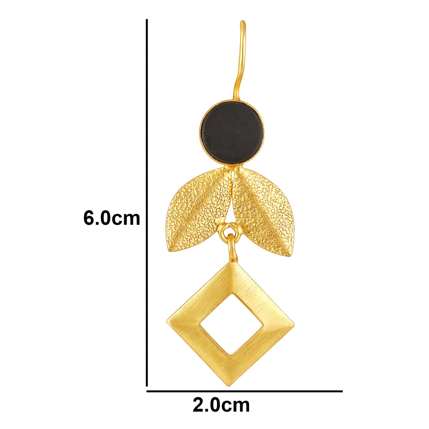 Bdiva 18K Gold Plated Modern Geometric Leaf Earrings with Black Circular Stone