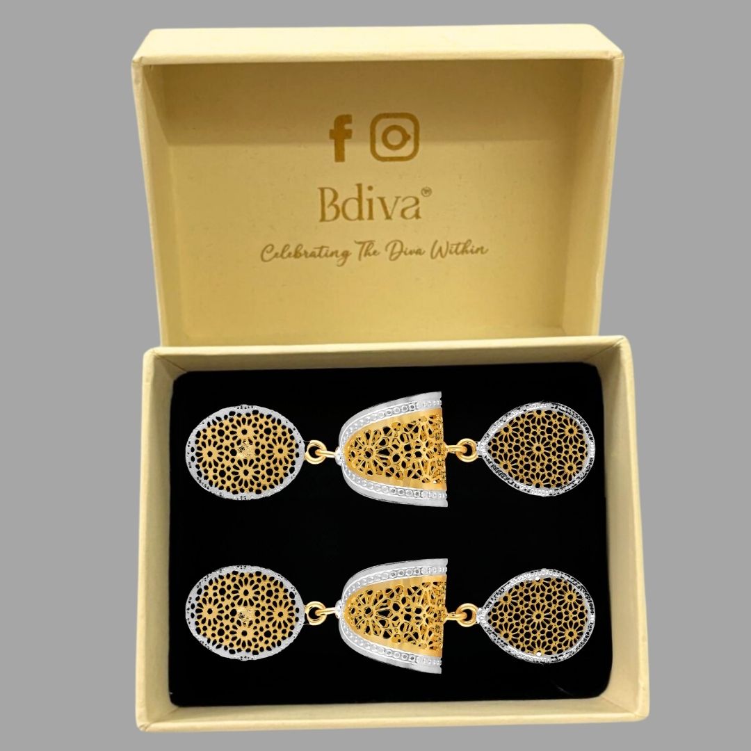 Bdiva Lightweight Filigree Gold & Silver Dual-Tone Drop Earrings