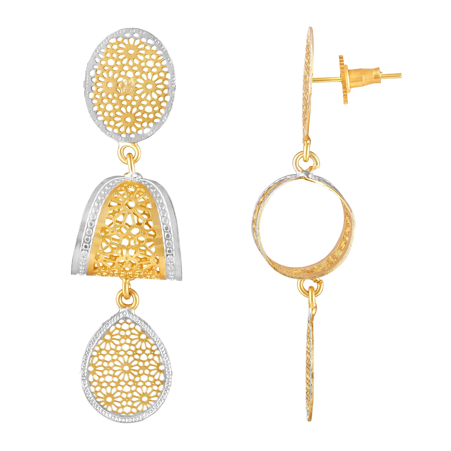 Bdiva Lightweight Filigree Gold & Silver Dual-Tone Drop Earrings