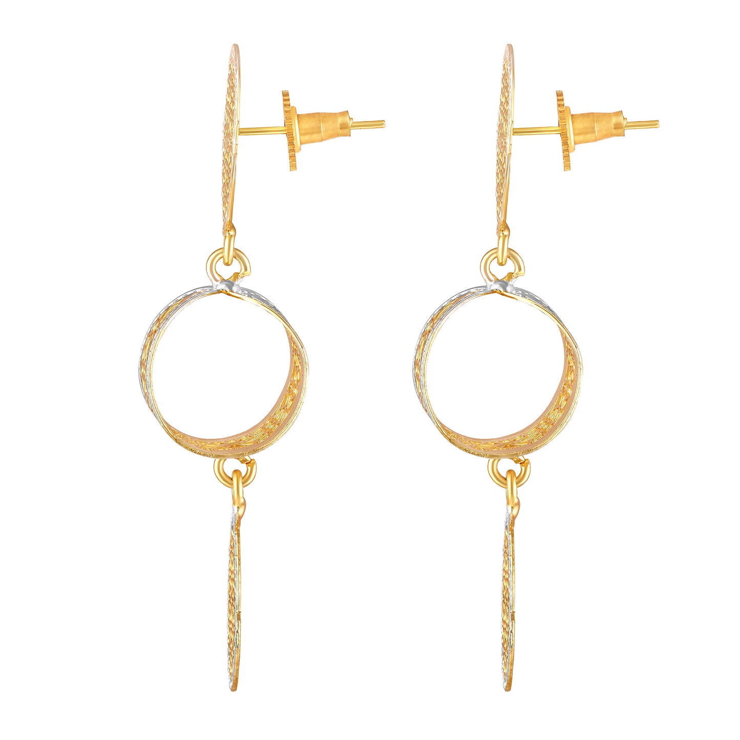 Bdiva Lightweight Filigree Gold & Silver Dual-Tone Drop Earrings