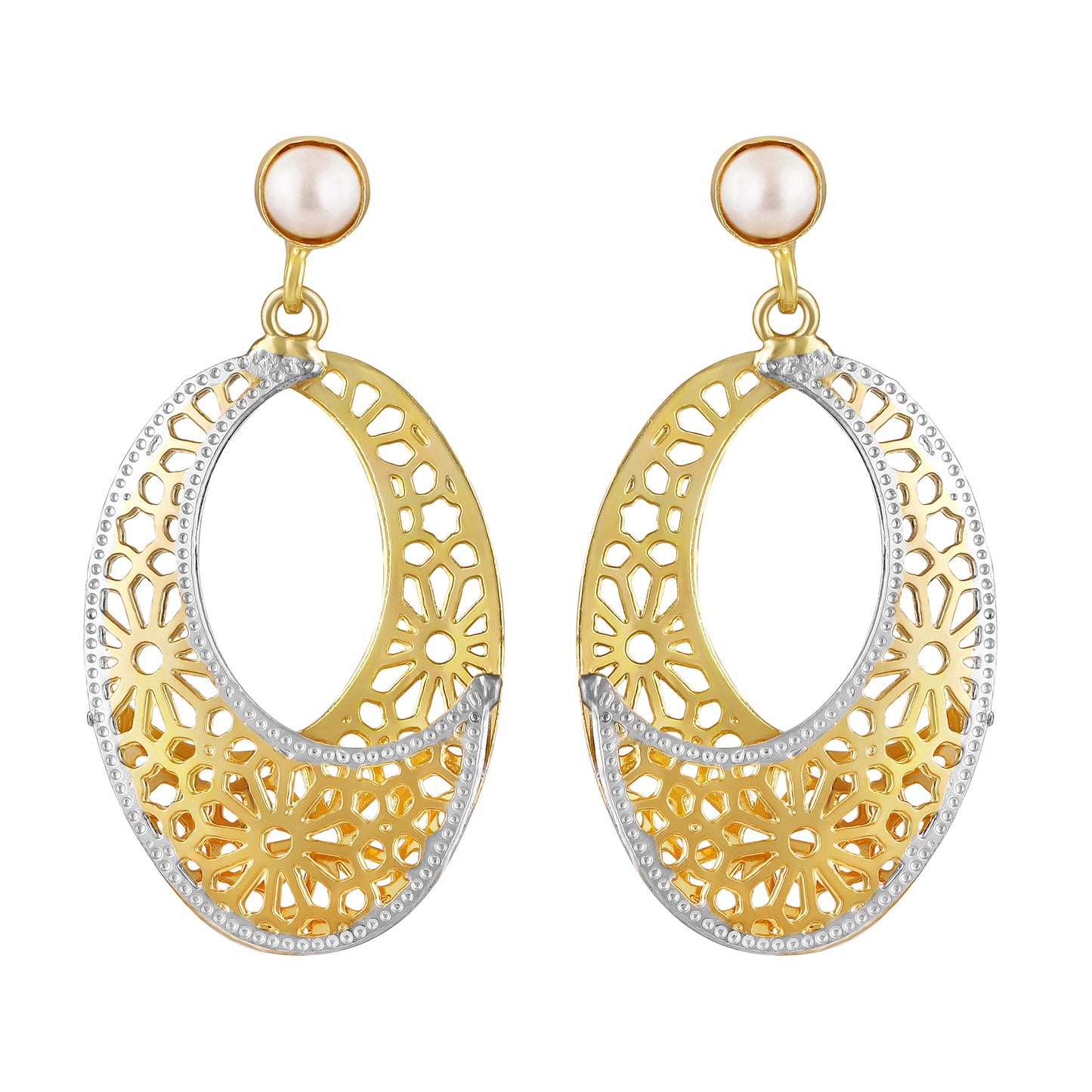 Bdiva Lightweight Dual-Tone Filigree Crescent Earrings with Elegance & Modern Glamour
